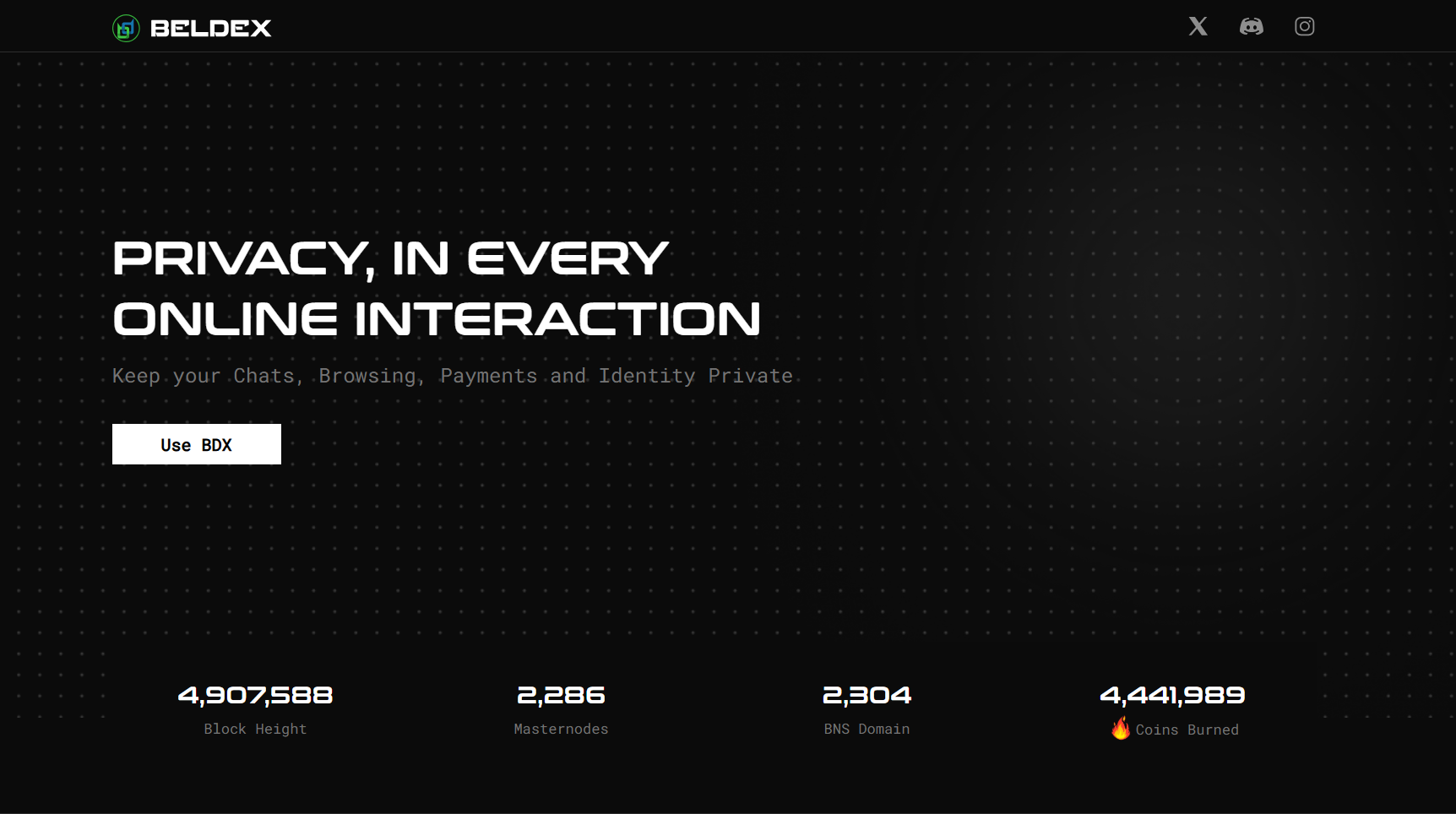 Giao diện trang chủ của Beldex