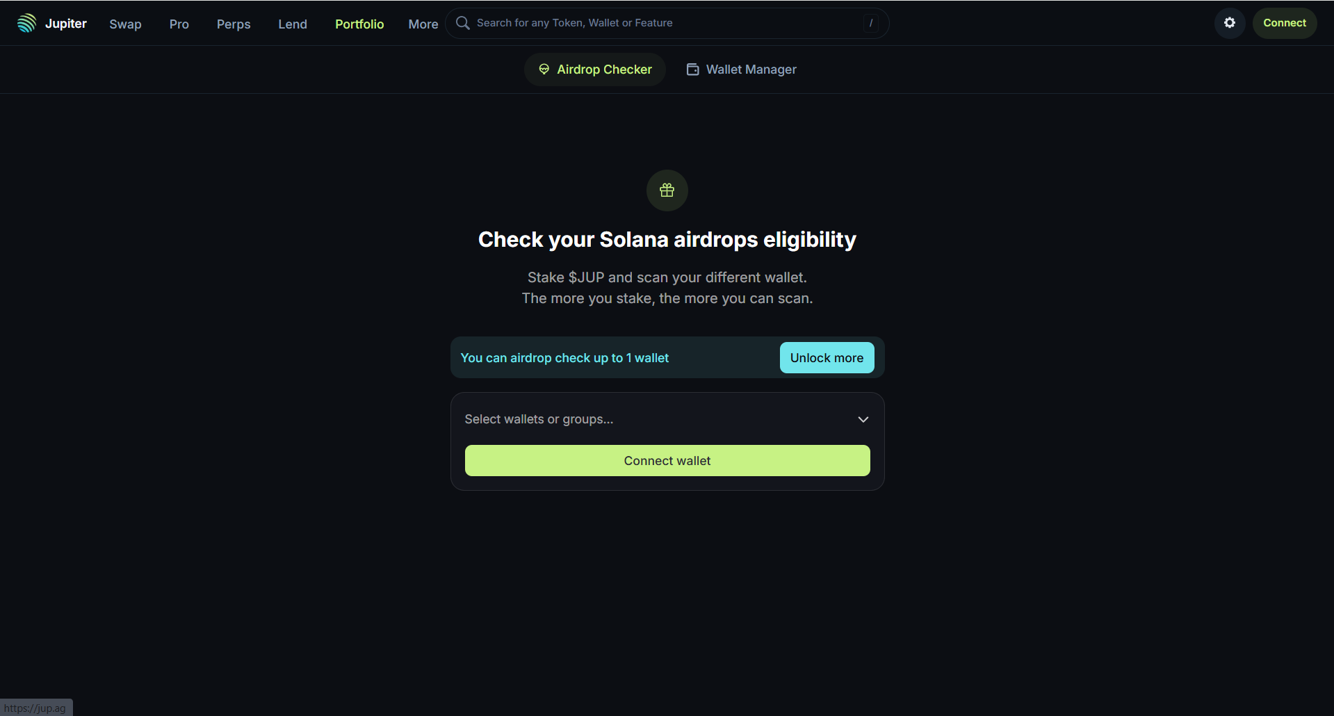 Tính năng checking airdrop trên Jupier (JUP)