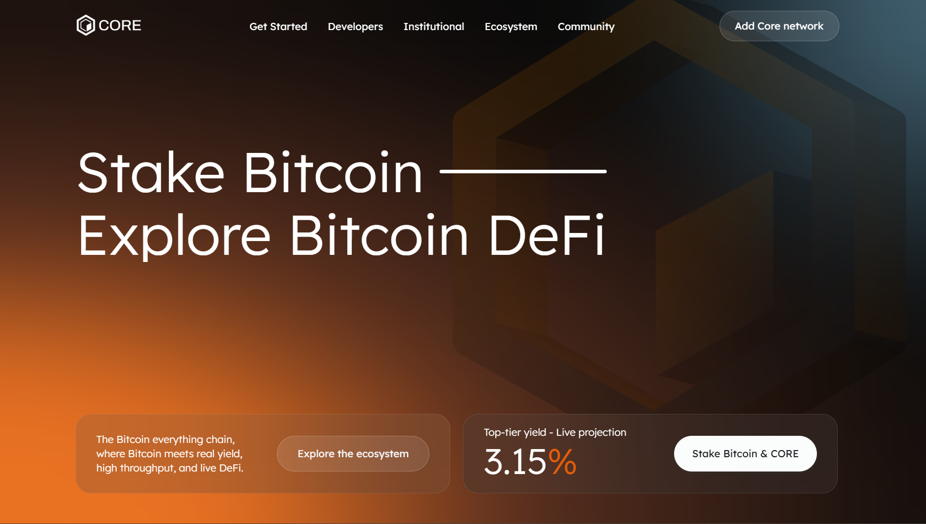 Giao diện trang chủ Core DAO (CORE) là gì