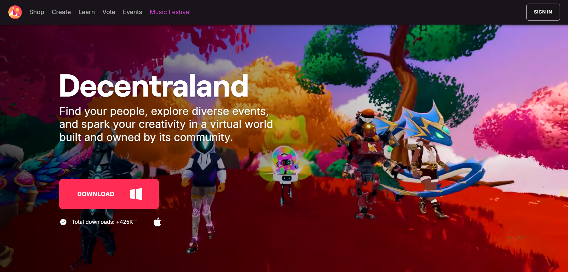 Giao diện trang chủ Decentraland (MANA) là gì