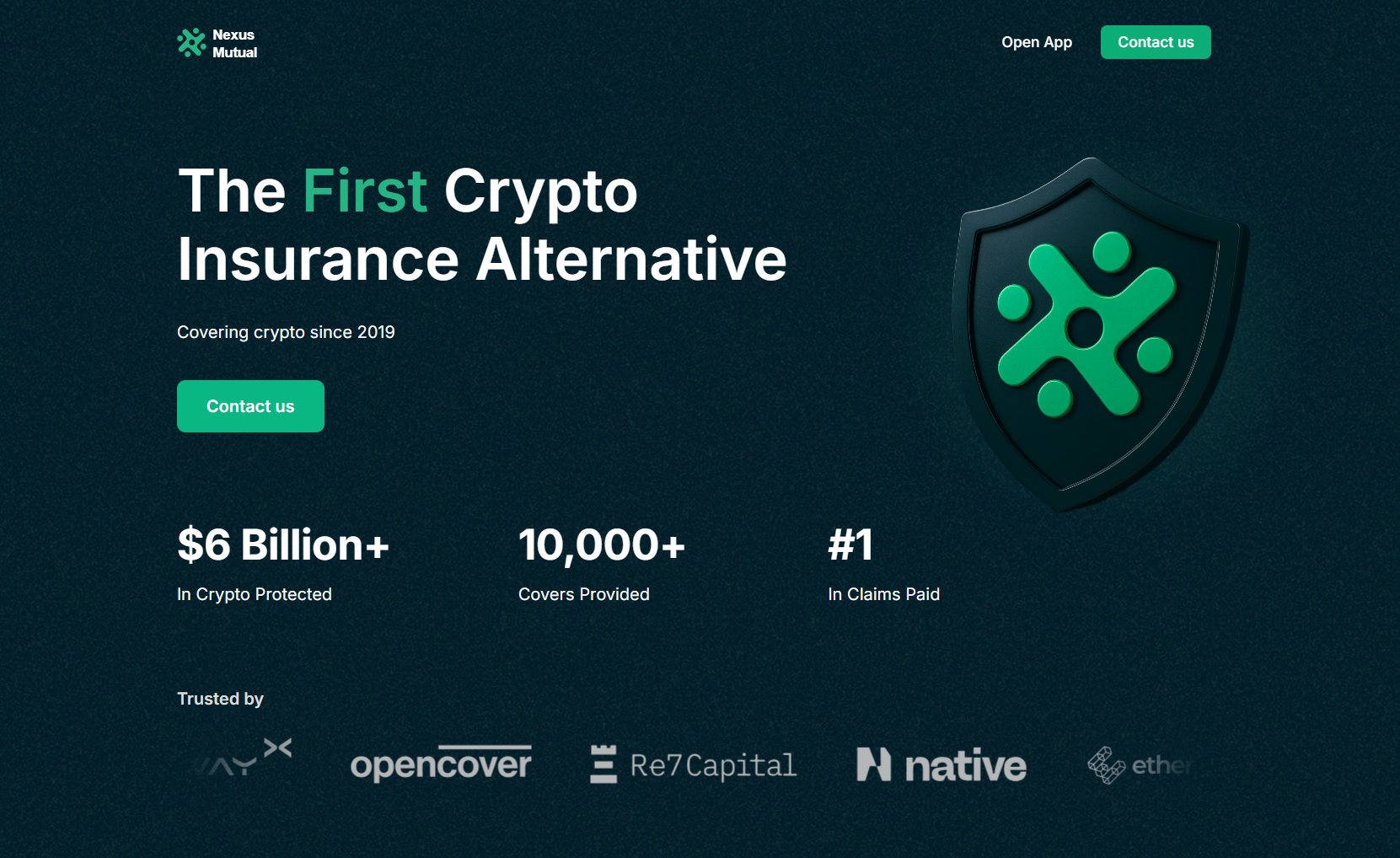 Giao diện trang chủ Nexus Mutual (NXM) là gì