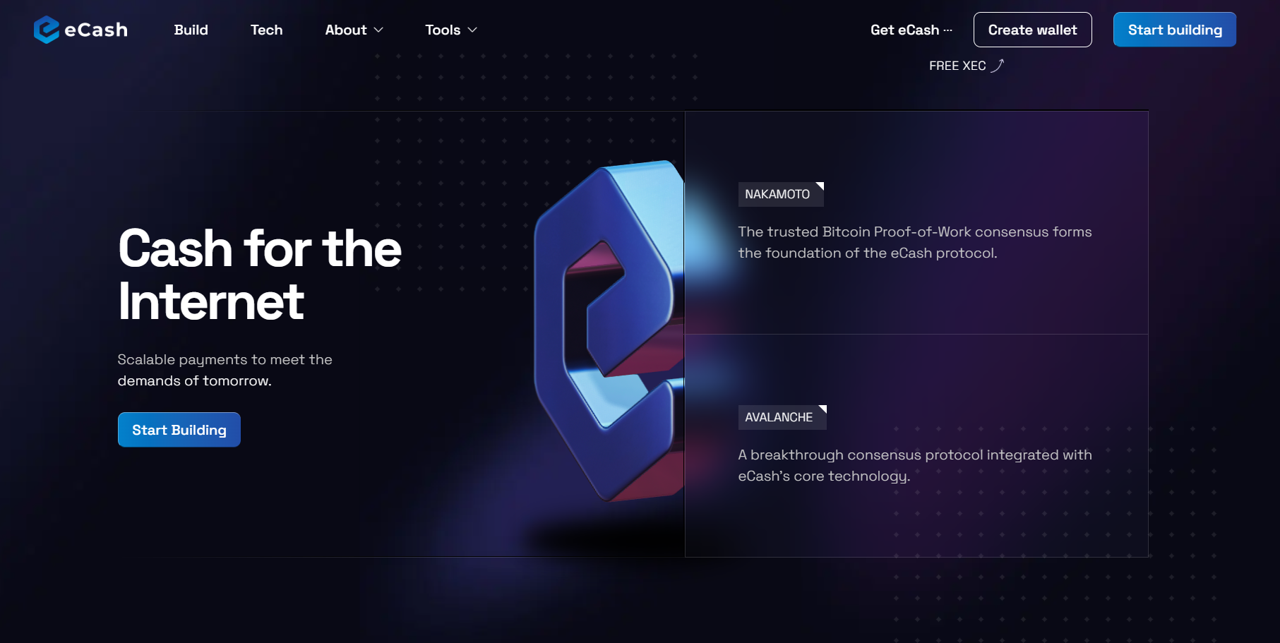 Giao diện trang chủ eCash (XEC) là gì