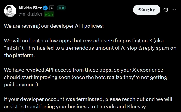 X chính thức cấm mô hình "trả thưởng để đăng bài"