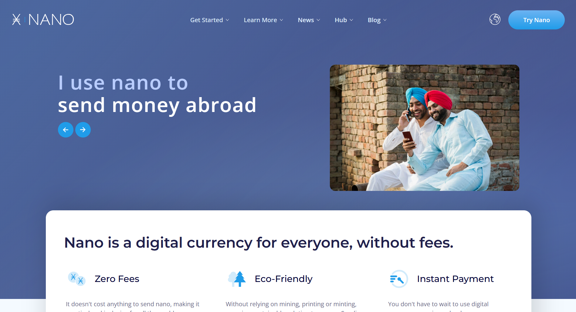 Giao diện trang chủ Nano (XNO) là gì