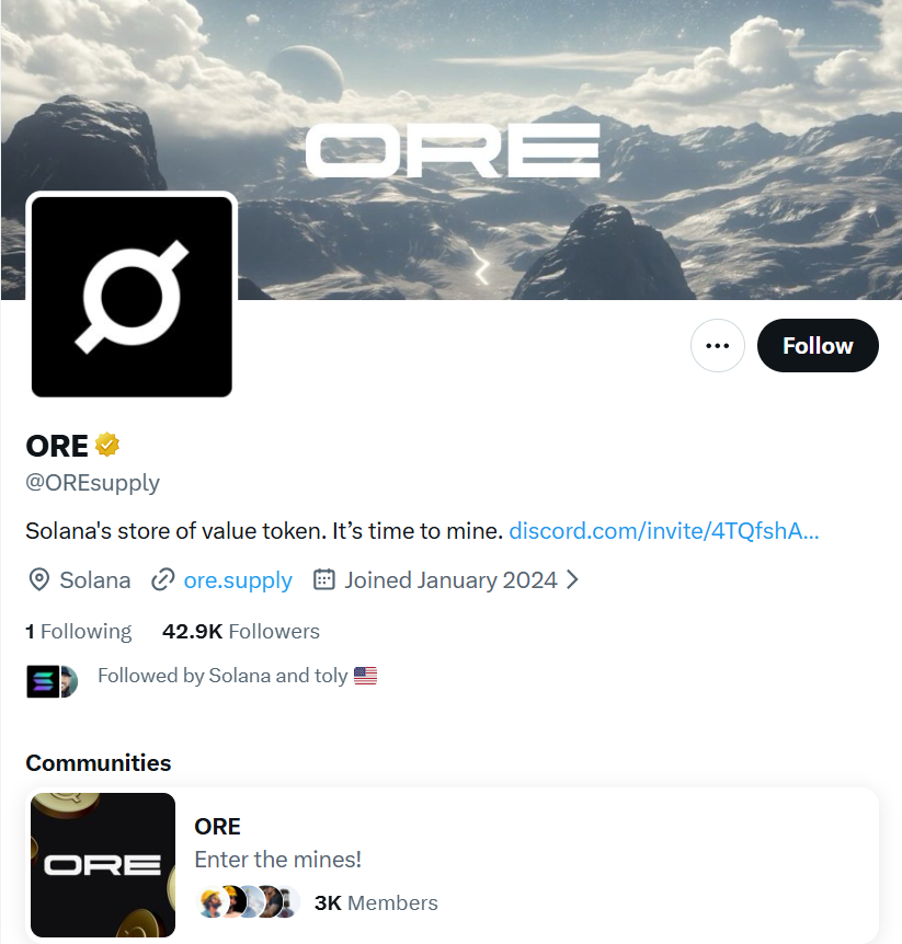 Tài khoản X chính thức của ORE Coin
