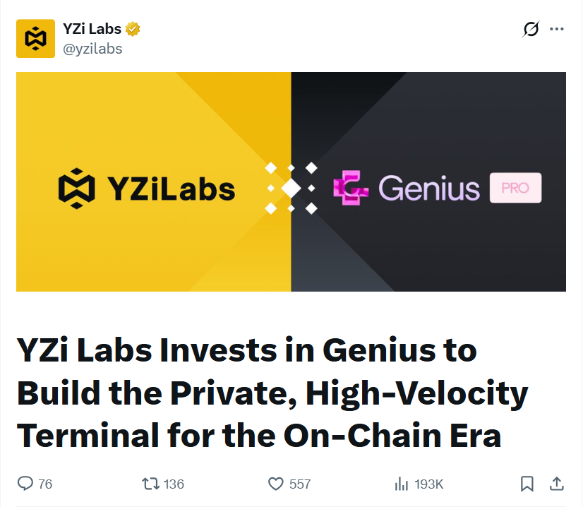 Thông tin YZi Labs đầu tư vào Genesis Trading