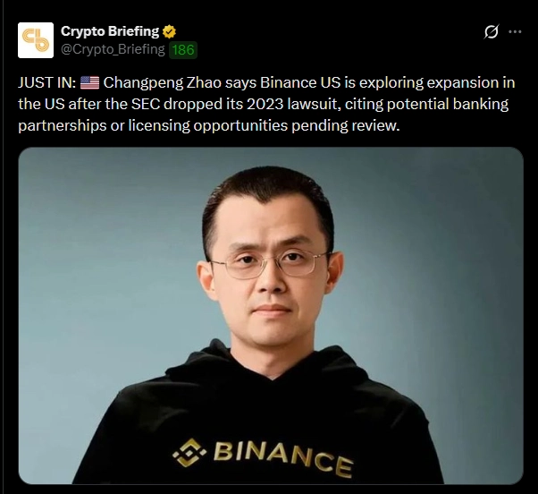 CZ muốn Binance US mở rộng hoạt động tại thị trường Mỹ