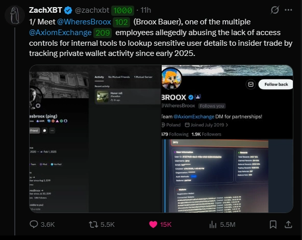 ZachXBT tố nhân viên Axiom lợi dụng dữ liệu nội bộ để trục lợi