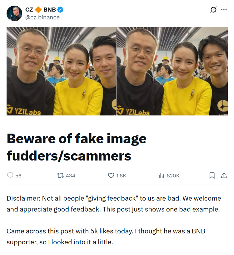 CZ bóc trần tài khoản giả dùng AI tạo FUD nhằm vào Binance