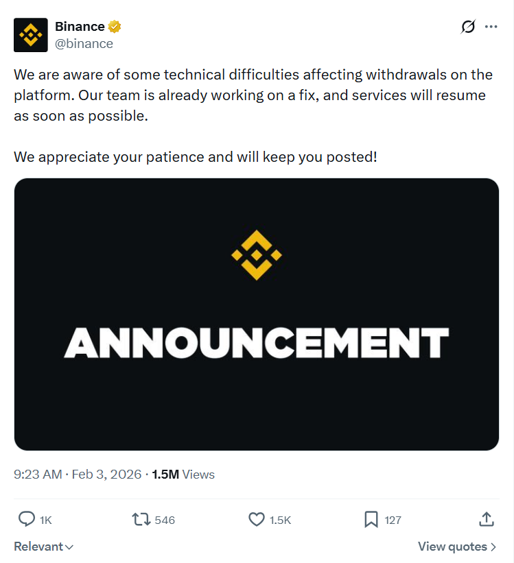 Thông báo của Binance