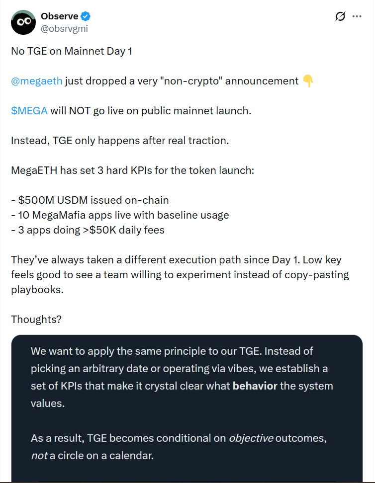 Token MEGA chưa phát hành ngay sau mainnet