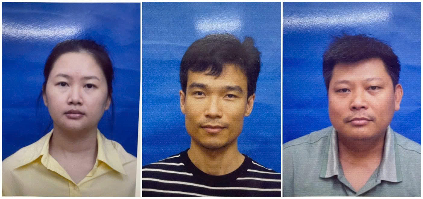 Từ trái qua phải: Ngô Thị Thảo, Trần Quang Chiến, Vương Lê Vĩnh Nhân Ảnh: Bộ Công An