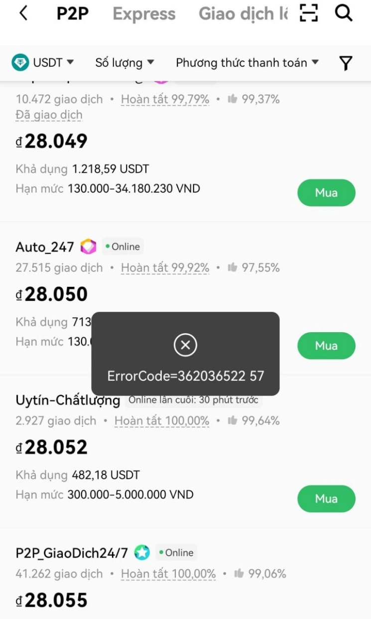 OKX bất ngờ bị lỗi tính năng P2P khiến người dùng tại Việt Nam hoang mang