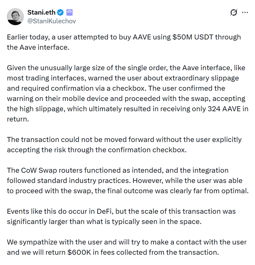 Trader mất gần 50 triệu USD sau một lệnh giao dịch trên Aave