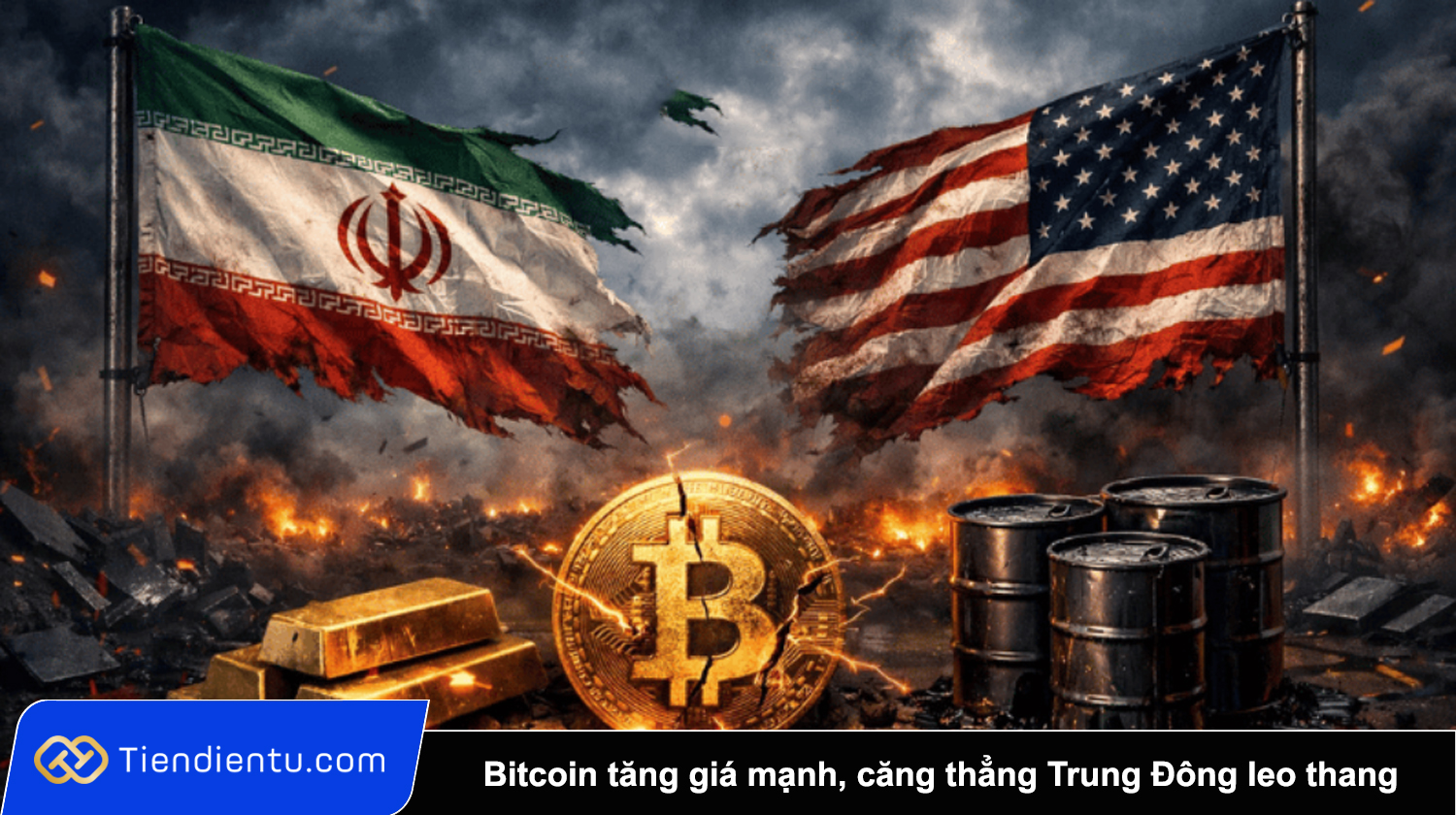 Bitcoin tang gia manh trong boi canh cang thang Trung Dong leo thang