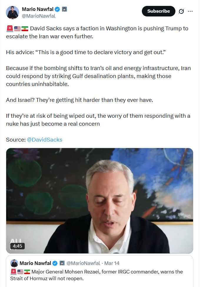 Vì sao cố vấn crypto của Trump kêu gọi chấm dứt chiến tranh với Iran? 2 David Sacks đã kêu gọi Mỹ sớm chấm dứt cuộc chiến với Iran