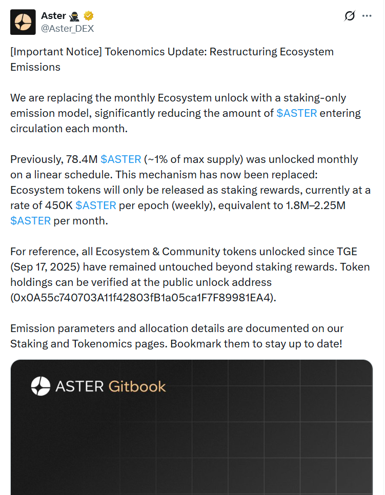 Aster siết nguồn cung, giảm 97% token phát hành