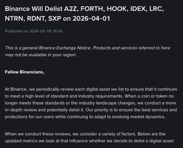 Thông báo của Binance