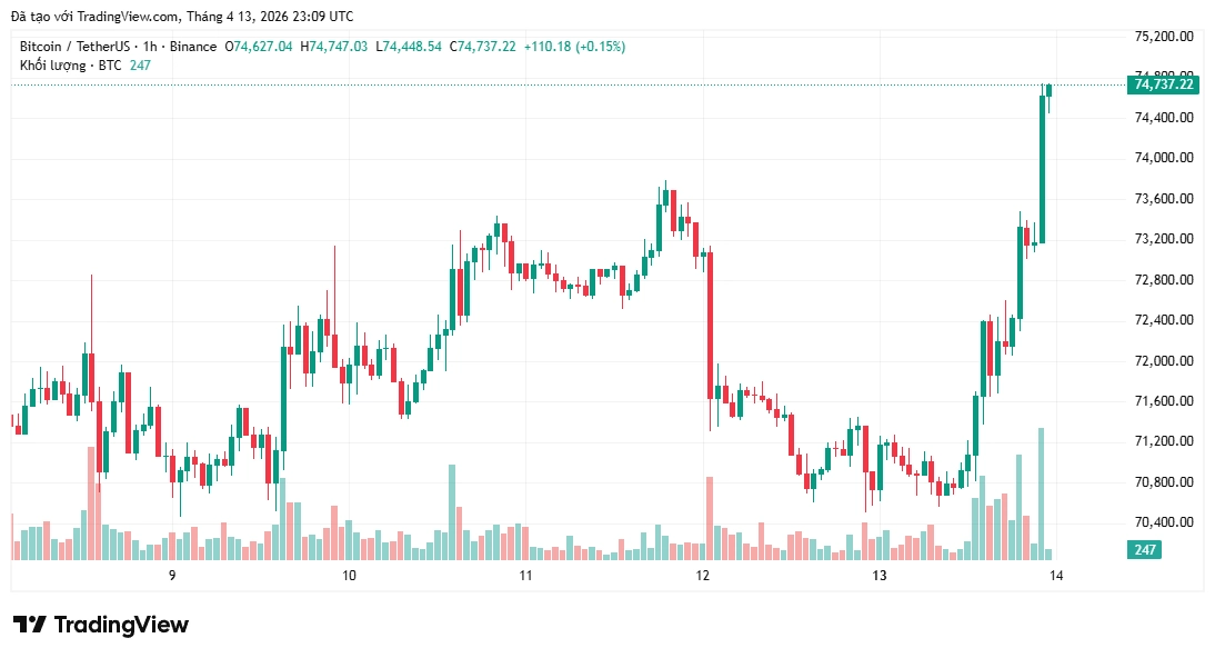Bitcoin tăng lên 74k5