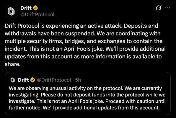 Dự án Drift Protocol bị hack hơn 270 triệu USD