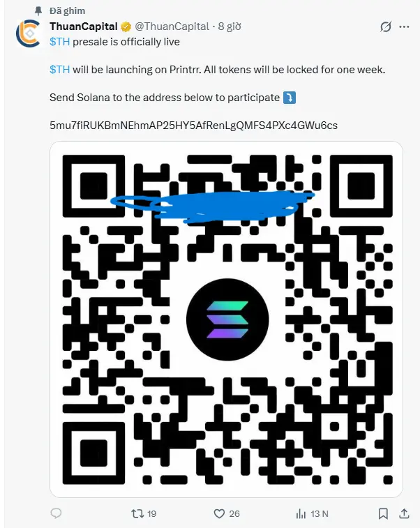 Tài khoản X của Thuận Capital bị hack, lập tức shill memecoin