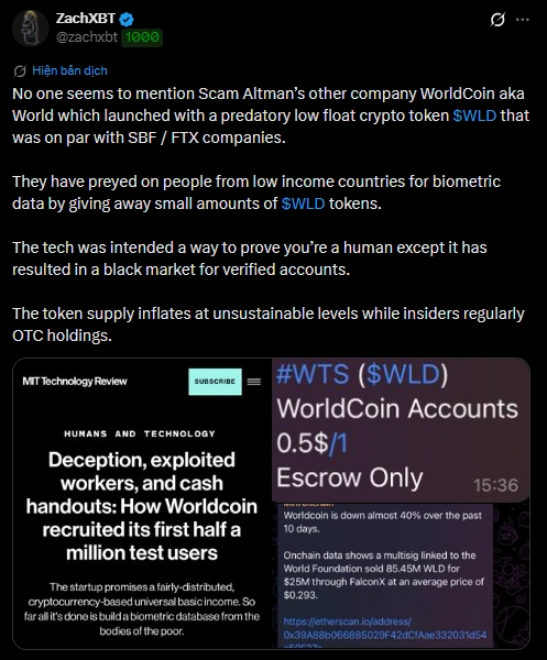 World Coin (WLD) – 1 trong những altcoin được người Việt hold nhiều nhất bị tố lừa đảo