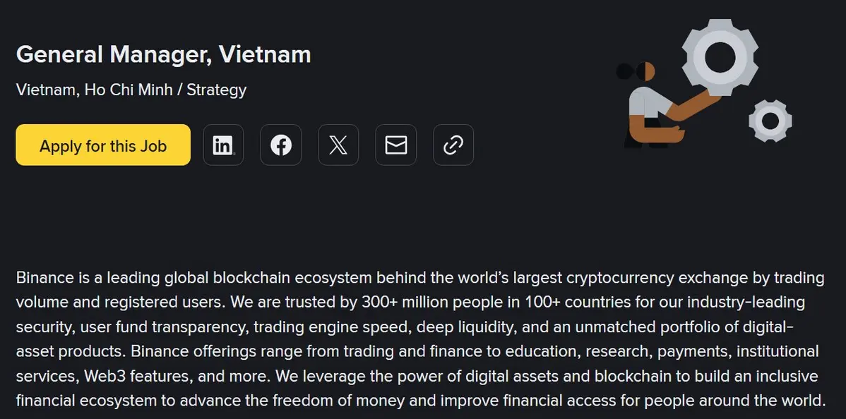 Tuyển dụng giám đốc Binance Việt Nam 