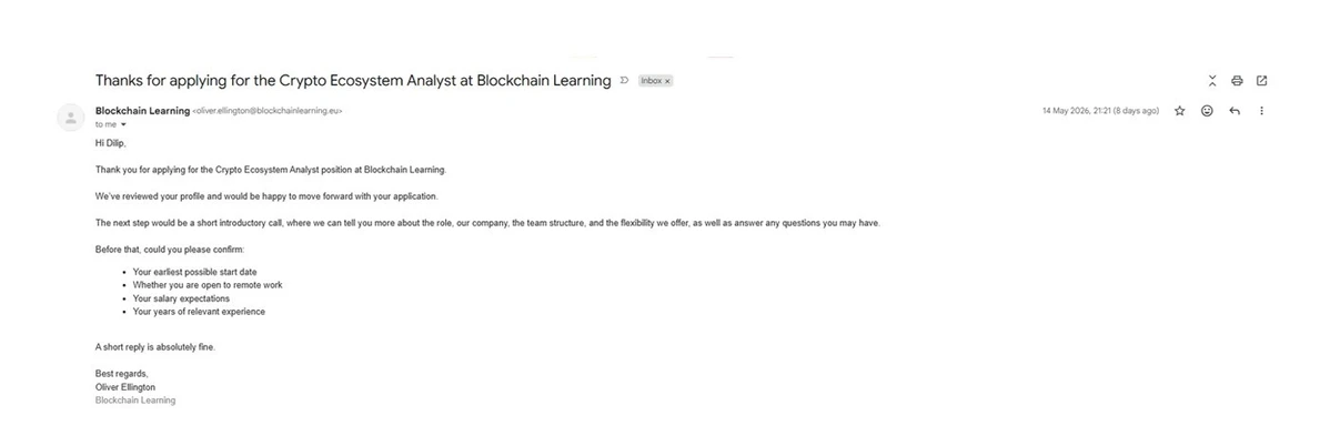 Chi tiết Email phản hồi từ Blockchain Learning