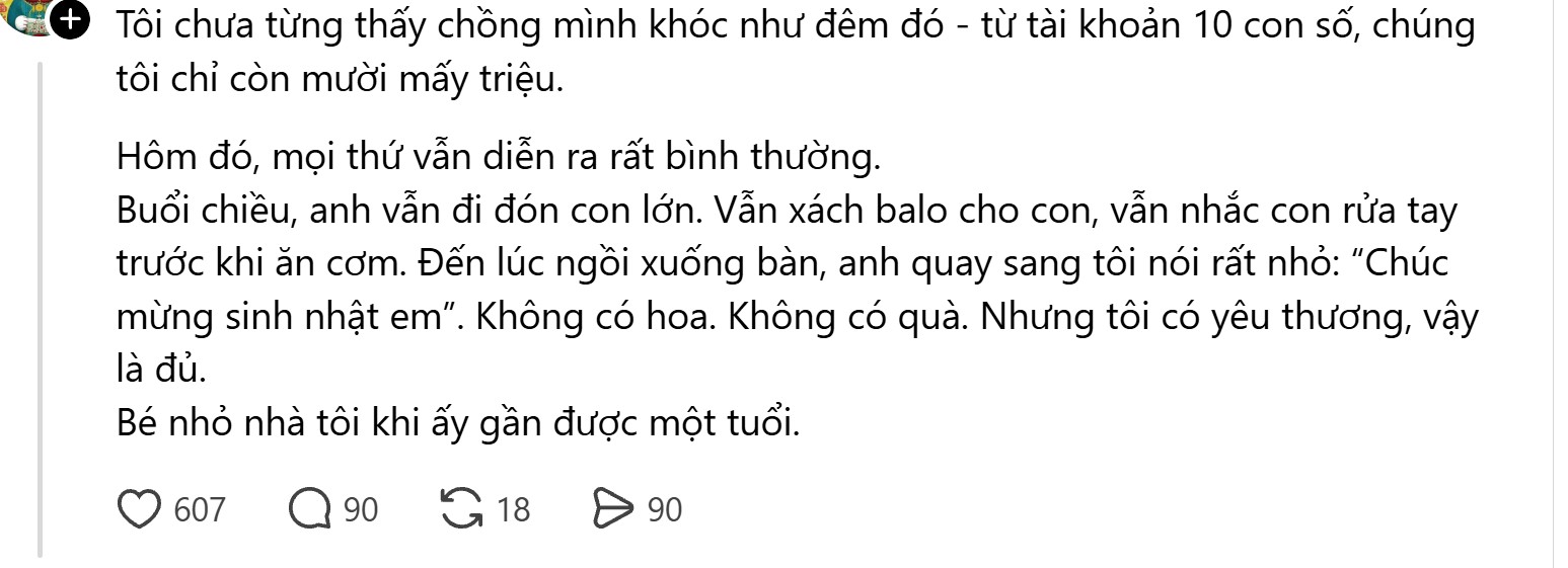 Từ tài khoản tiền tỷ còn vài chục triệu đồng: Giấc mơ Altcoin và bài học đắt giá cho mọi nhà đầu tư 1 Bài đăng chia sẻ của người vợ trên Threads