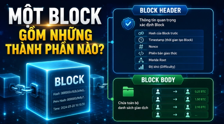 Một Block gồm 2 thành phần là Block Header và Block Body